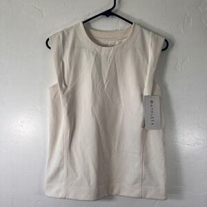 Athleta Seasoft Tank Sweatshirt Womens XS Off White Sleeveless Muscle Top NWT